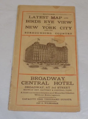 1898 Vintage COLOR Map of MANHATTAN, NEW YORK CITY & BIRDS-EYE VIEW - Image 1 of 2