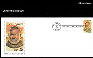 US 1989 SC 2418 HEMINGWAY 25¢ 2nd DAY COVER PM KETCHUM, ID USED FINE/VERY FINE - Picture 1 of 2
