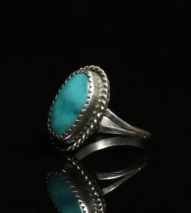 Vintage Turquois Silver .925 Ring Oval Size 7 Signed EB 14.75 Total Carat Weight - Picture 1 of 3