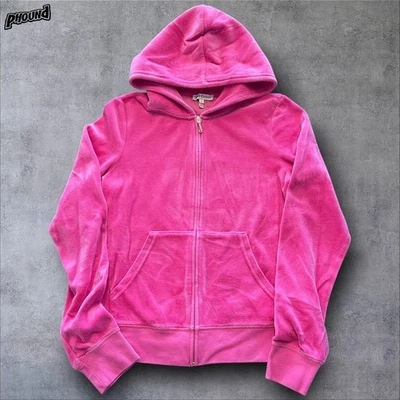 Juicy Couture Sudadera con Capucha Mujer Grande Rosa Terciopelo Cremallera Chaqueta Estilo Pista Foto 1 de 4