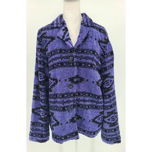 Coldwater Creek Velour Aztec Bead Blazer Sz Medium Button Up Southwestern Boho - Picture 1 of 12