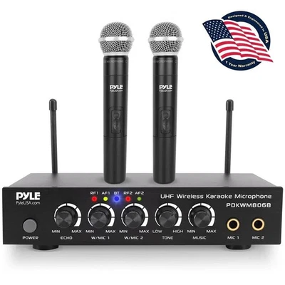 Pyle Portable UHF Wireless Microphone System - Battery Operated Dual Bluetooth - Image 1 of 4