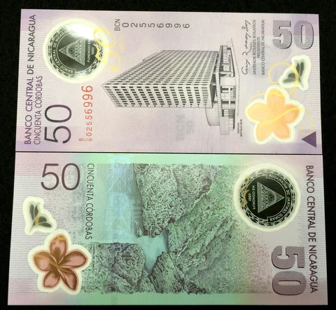 Nicaragua 50 Cordobas 2010 Polymer Banknote World Paper Money UNC Currency Cover