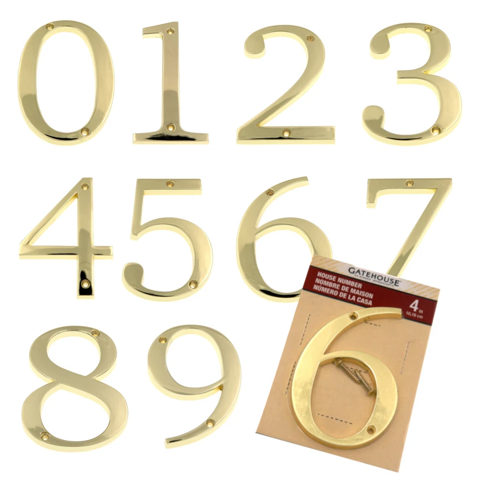 Gatehouse Polished Brass 4 Inch House Numbers, Flush Mount - Image 1 of 1