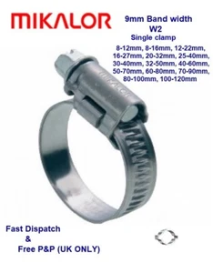 GENUINE MIKALOR 9mm BAND WIDTH WORM DRIVE HOSE CLIP W2 SS - Single clip - Picture 1 of 12