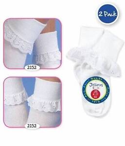 Jefferies Sisters 2 Pk White Lace Eyelet Socks Newborn Infant Toddler XS Sml