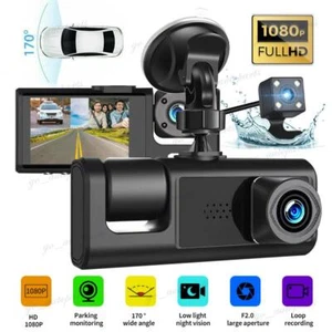 Car Dual Lens Dash Cam HD 1080P Front/Rear/Inside Video Recorder Camera G-sensor