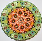 Assiette céramique turque 7" (18 cm) orange et vert Iznik motif floral faite à la main