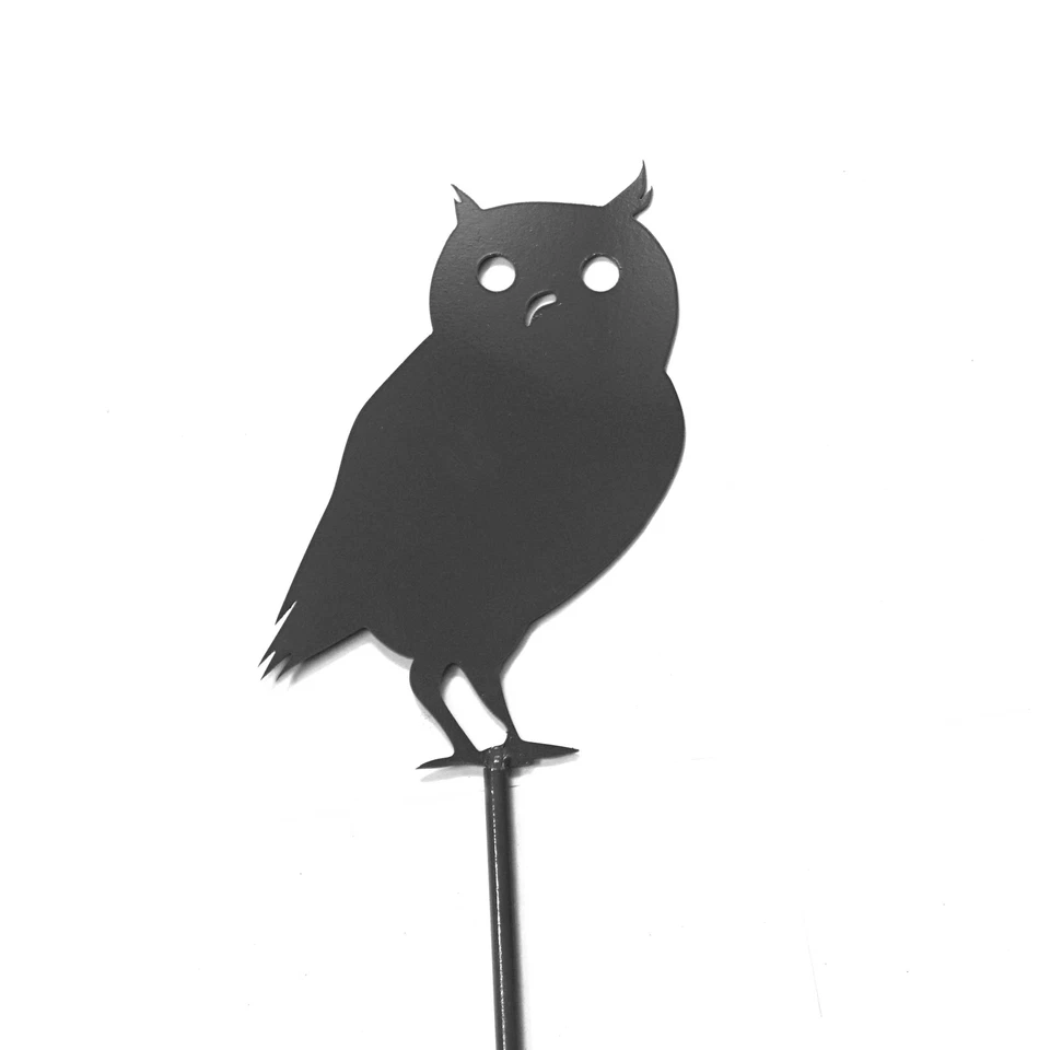 Garten deko Grau Beet Pflanz Stecker Eule klein Erd SpieÃŸ Stange Stahl Vogel - Bild 1 von 2