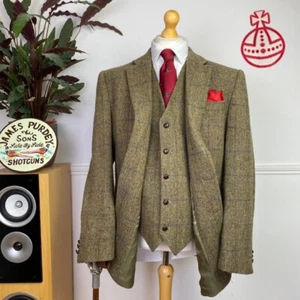 HARRIS TWEED Men’s (42L) 2 Piece Jacket + Waistcoat Check Herringbone Suit EWM - Picture 1 of 18