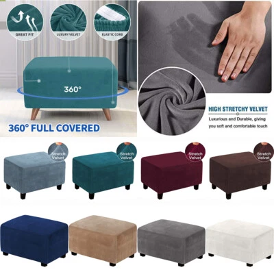 Stretch Ottoman Slipcover Velvet Fabric Storage Stool Footstool Protector Covers - Image 1 of 4