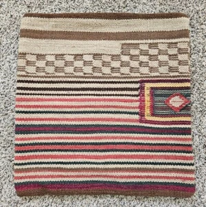 POTTERY BARN Rustic Stripe Pillow Cover 20 x 20 Brown Red Jute Knit Boho Natural - Picture 1 of 6