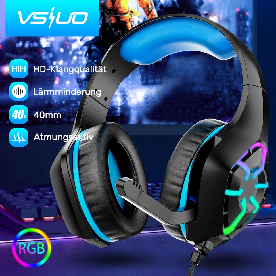 Gaming Headset Gaming Kopfhörer mit Mikrofon HD Stereo LED für PS4 PC Xbox One - Bild 1 von 4