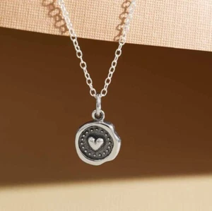Collana cuore sigillo cerato argento sterling 18 pollici - Foto 1 di 4