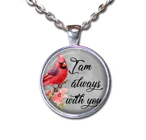 Cardinal Bird Guardian Angel I'm Always With You Handmade Glass Pendant Necklace - Picture 1 of 10