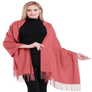 Chal Pashmina Rosa Coral 100% Cachemira Bufanda Hecha a Mano en Nepal CJ Ropa NUEVA - Imagen 1 de 12