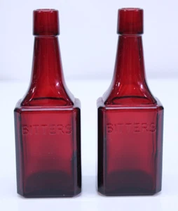 VTG Wheaton NJ Cocktail Bitters Bottle Set Lot Bundle Drinks Red Pair MCM Ruby - Picture 1 of 22