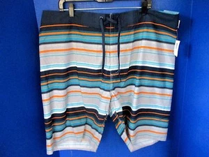 Old Navy~Navy Blue,Orange,Gray Striped BOARD SHORTS~Knee Length~Men's XXL~NWT - Picture 1 of 3