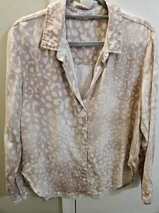 Bella Dahl Button Up Collared Shirt Blouse Spot Print Tan White Pale Pink Large - Picture 1 of 11
