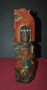VTG  Mayan Aztec Art TIKI 1970s  10.5" Wood Hand Carved Painted Totem Pole - Picture 1 of 5