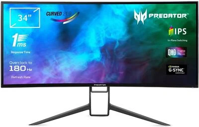 Acer Predator X34GS 34" ZeroFrame Curved GSYNC Compatible 180Hz HDR400 Monitor - Image 1 of 4