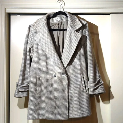 Spencer Douglas Vintage 80s Gray/Cream Tweed Wool Blend Car Coat Womens Sz 12 - Image 1 of 4