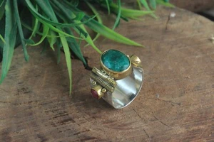 Natural Emerald and Ruby Gemstone 925 Sterling Silver Ring Engagement Gift - Picture 1 of 8