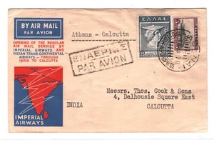 GREECE Air Mail Cover IMPERIAL FIRST FLIGHT INDIA CALCUTTA Athens 1933 KT25 - Picture 1 of 15