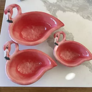 Set of 3 TOMMY BAHAMA Melamine Pink Flamingo Nesting Serving Snack Bowls - Picture 1 of 4