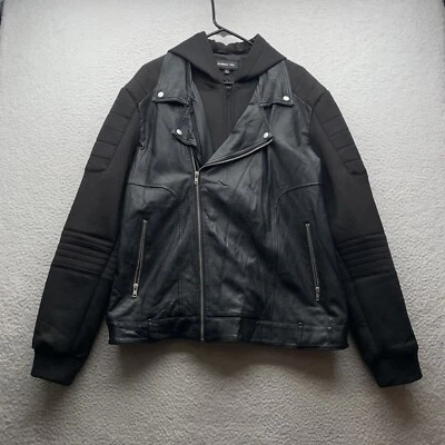 Members Only Biker Jacket Mens XL Black Faux Leather Foam Stretch Sleeves 2 in 1 - Image 1 of 4