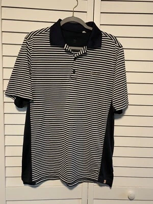 Camisa Polo de Golf Ashworth Fripp Island Para Hombres Mediana Negra Blanca Bordada a Rayas Foto 1 de 4