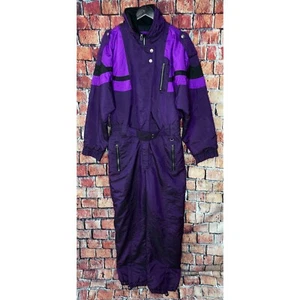 Vtg 80s One Piece Ski Suit Snow Bib Snowsuit Retro Purple Inside Edge Women’s XL - Picture 1 of 7