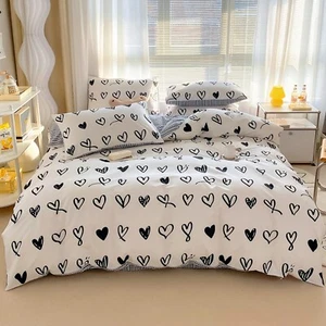 Hearts Kids Duvet Cover Set Twin 100% Cotton Bedding for Boys Girls Teens Sin... - Picture 1 of 7