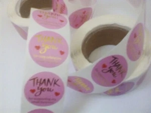 Round Sticky Labels Thank You For Your Business Gift Craft Box Pink Gold Writing - Picture 1 of 6