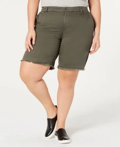 Style & Co. Women's Plus 24W Green Cotton Blend Mid Rise Frayed Hem Chino Shorts - Picture 1 of 6