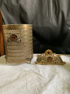 1950s Hollywood Regency Matson Filigree Ormolu Waste Basket And Vanity Tray - Picture 1 of 7