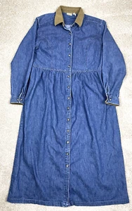 Vintage L.L. Bean Dress Button Up Maxi Denim Pockets Cottage Modest Cotton 16 - Picture 1 of 10