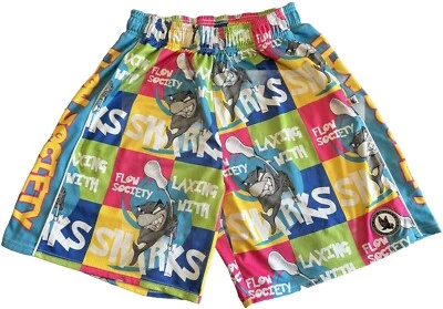 Flow Society Authentic Lacrosse Gear 'Laxing with Sharks' Shorts Drawstring Sz M - Image 1 of 4