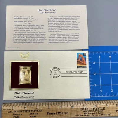 UTAH STATEHOOD 22kt Gold Stamps First Day Issue 32 Cent 100th Anniversary - Image 1 of 4