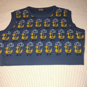 Run & Fly " Duck W/ Umbrella" Cropped Sweater Vest Made In England Retro Knit... - Picture 1 of 9