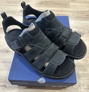 Rockport Herren Rocklake Fischer Leder Sandalen schwarz Größe 13 M - Bild 1 von 7