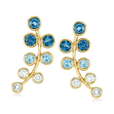 Blue Topaz Women Earring Yellow Gold Plated 925 Sterling Silver Earring For Her - Image 1 of 4