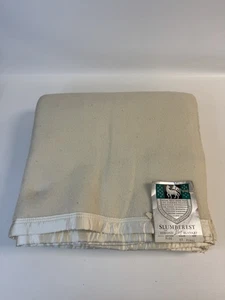 Vintage Esmond Slumberfest Cream Wool Blanket Satin Trim New w/ Tags 75x72" Twin - Picture 1 of 13