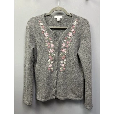 Cárdigan vintage de granero de vestido para mujer pequeño gris seda nailon conejo angora floral Foto 1 de 4