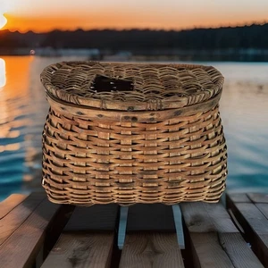 Antique fishing creel basket splint woven patina fly sports Door Decor Basket - Picture 1 of 19
