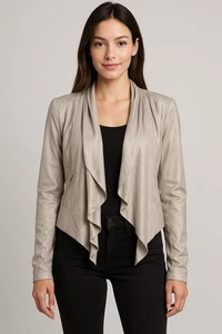 Rock & Republic Metallic Draped Open Front Jacket Women’s Small Silver Moto - Picture 1 of 11