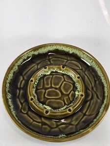 Large Vintage MCM Ashtray USA Pottery Ceramic Brown Green Drop Glaze 10" - Picture 1 of 7