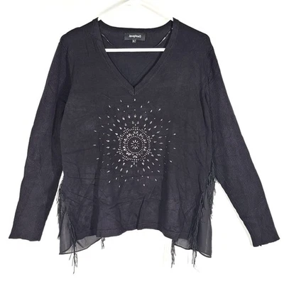 Camisa para mujer Desigual LS cuello en V mandala tachuelas borlas flecos 20WWJFBQ negra XL Foto 1 de 4