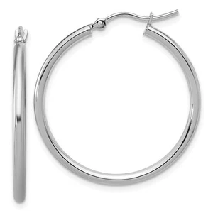 2mm Round Hoop Earrings in 10k White Gold, 31mm (1 1/4 Inch) - Picture 1 of 7