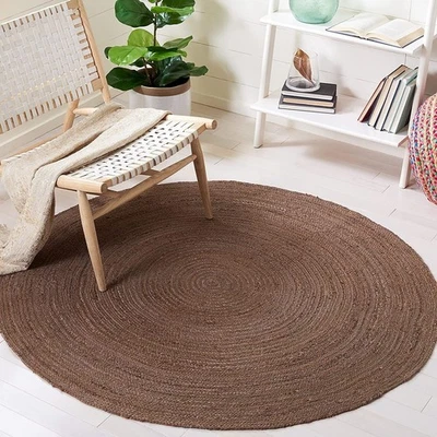 Handmade Round Brown Jute Braided Rug Natural Eco-Friendly Carpet Floor Mat - Image 1 of 4